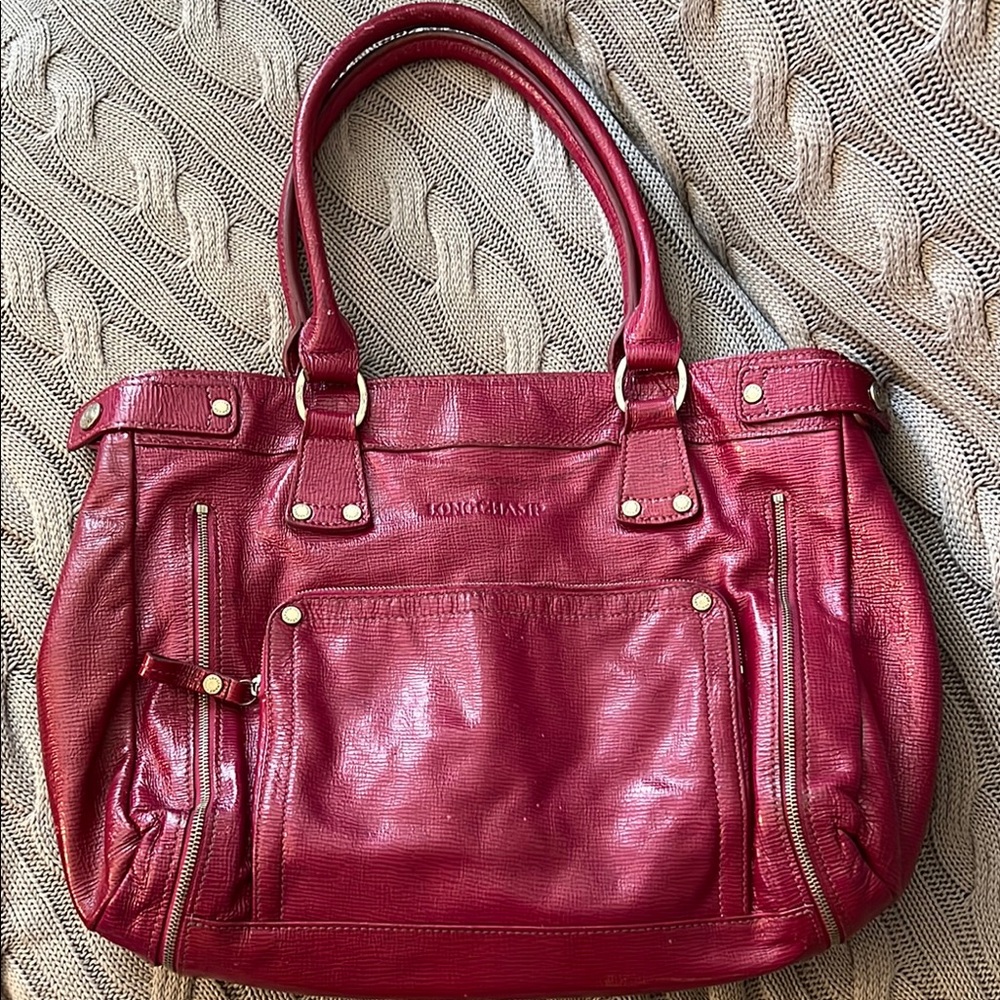 Longchamp Red Glossy Leather Shoulder Bag